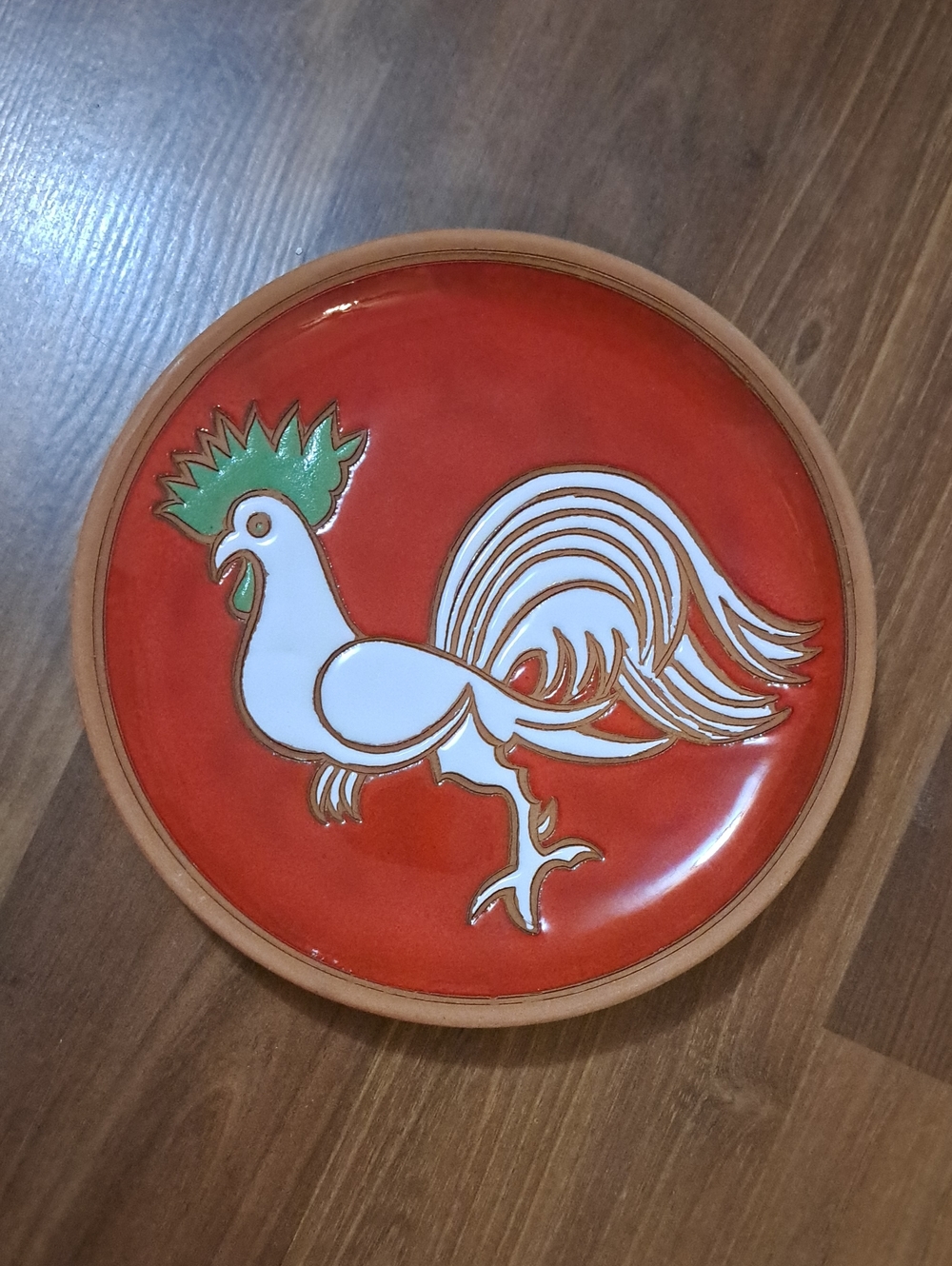 Vintage Bonis Pottery wall plate. Handpainted Rooster